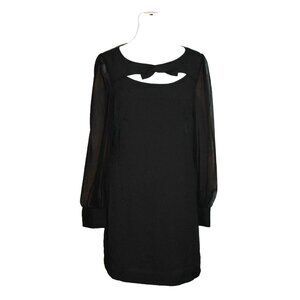 Louche Black Dress Size 10 S Sheer Long Sleeve Bow Keyhold Lined NEW